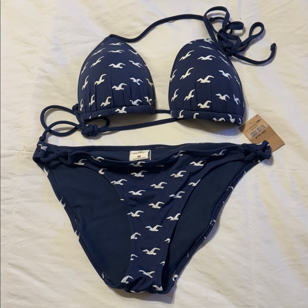 Hollister Navy Bikini with White bird print